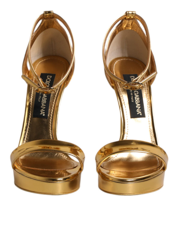 Gold Leather Platform Keira Sandals Shoes Dolce & Gabbana