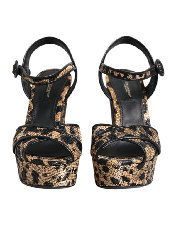 Brown Leopard Wedges Ankle Strap Sandals Shoes Dolce & Gabbana