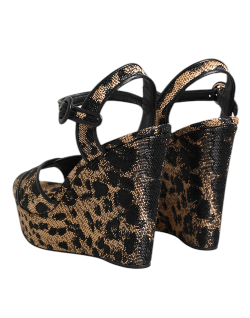 Brown Leopard Wedges Ankle Strap Sandals Shoes Dolce & Gabbana
