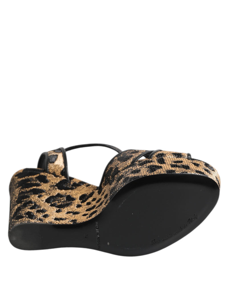 Brown Leopard Wedges Ankle Strap Sandals Shoes Dolce & Gabbana