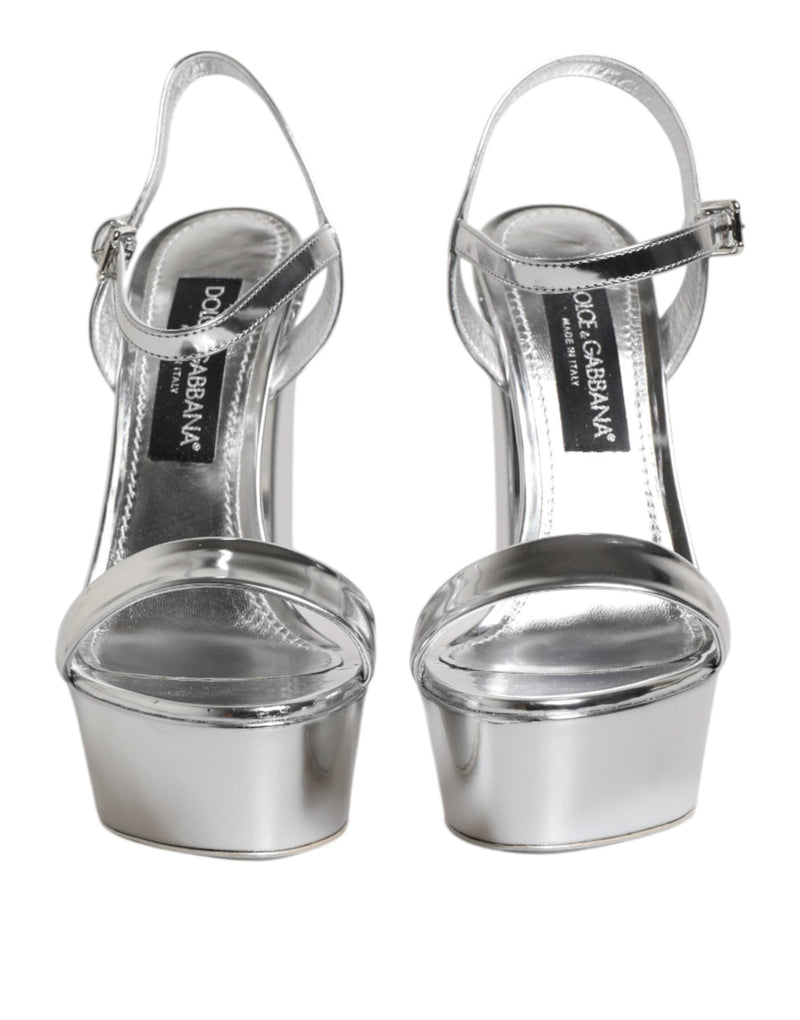 Silver Leather Platform Keira Sandals Shoes Dolce & Gabbana
