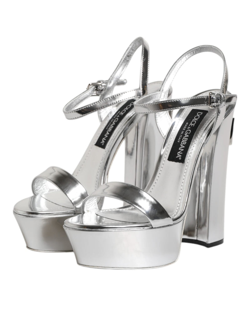 Silver Leather Platform Keira Sandals Shoes Dolce & Gabbana
