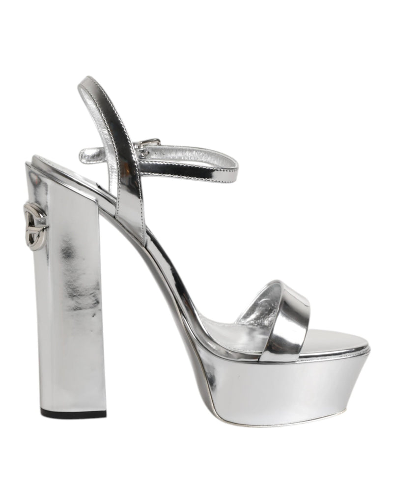 Silver Leather Platform Keira Sandals Shoes Dolce & Gabbana