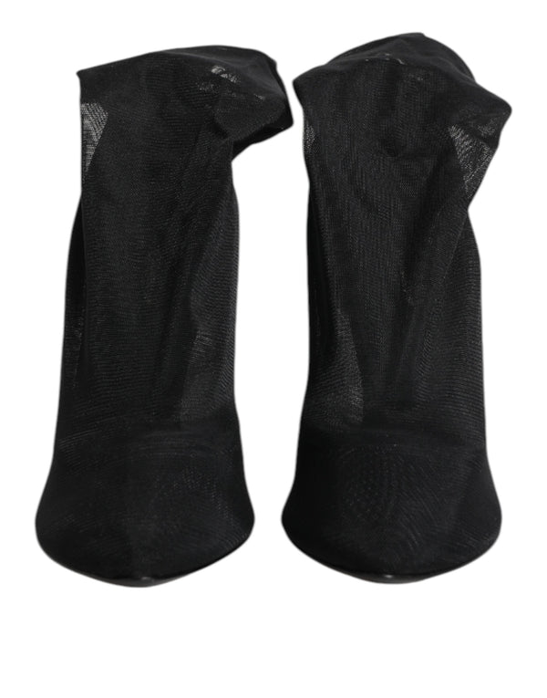 Black Silk Stretch Mesh Sock Boots Shoes Dolce & Gabbana