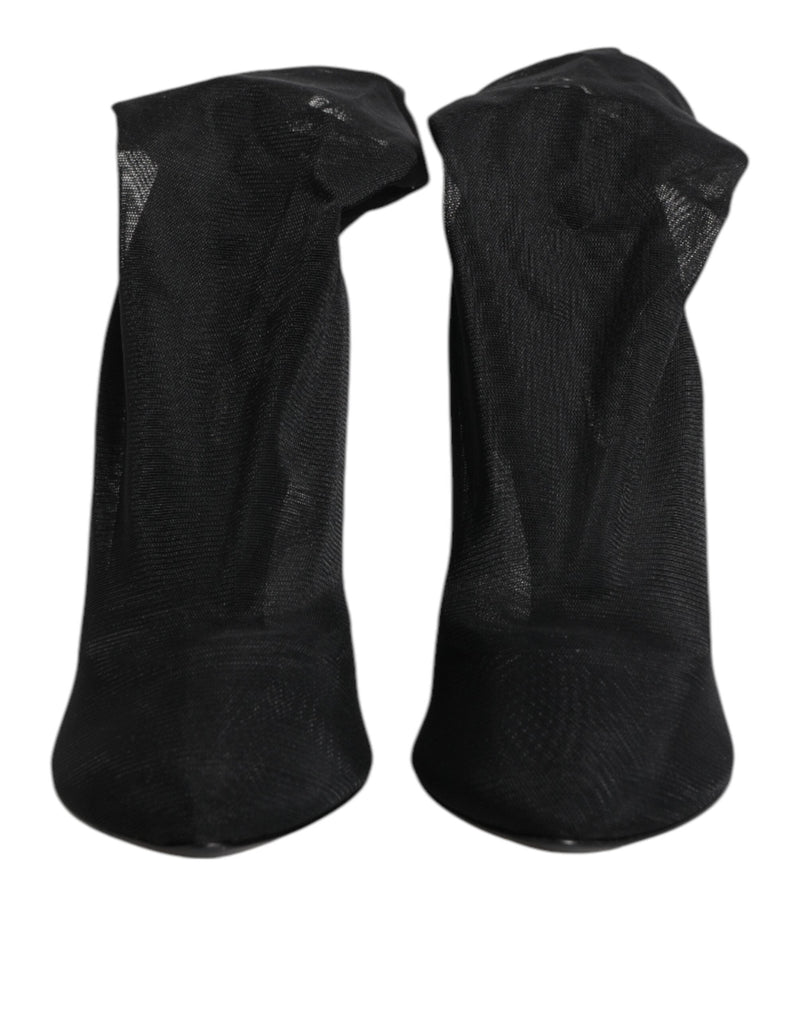 Black Silk Stretch Mesh Sock Boots Shoes Dolce & Gabbana