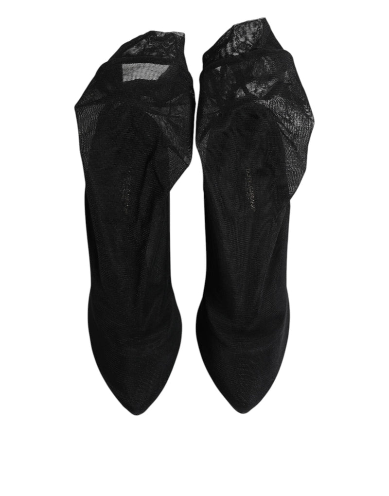 Black Silk Stretch Mesh Sock Boots Shoes Dolce & Gabbana