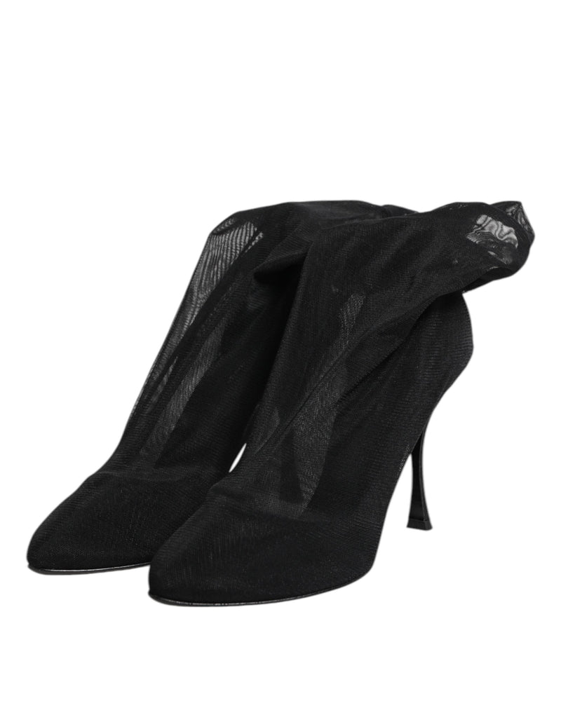 Black Silk Stretch Mesh Sock Boots Shoes Dolce & Gabbana
