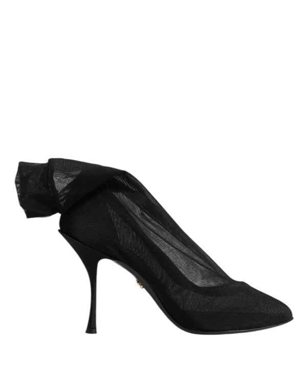 Black Silk Stretch Mesh Sock Boots Shoes Dolce & Gabbana