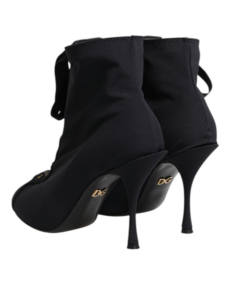 Black Stiletto Heels Lace Up Boots Shoes Dolce & Gabbana