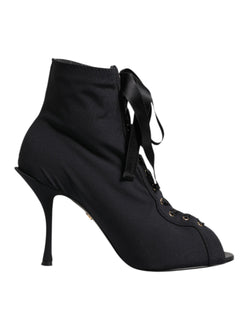 Black Stiletto Heels Lace Up Boots Shoes Dolce & Gabbana