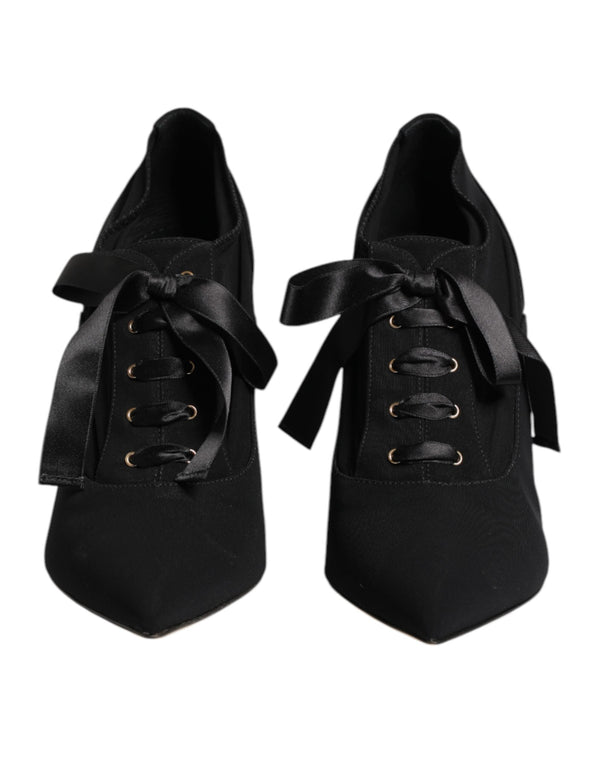 Black Lace Up Stiletto Heels Pumps Shoes Dolce & Gabbana