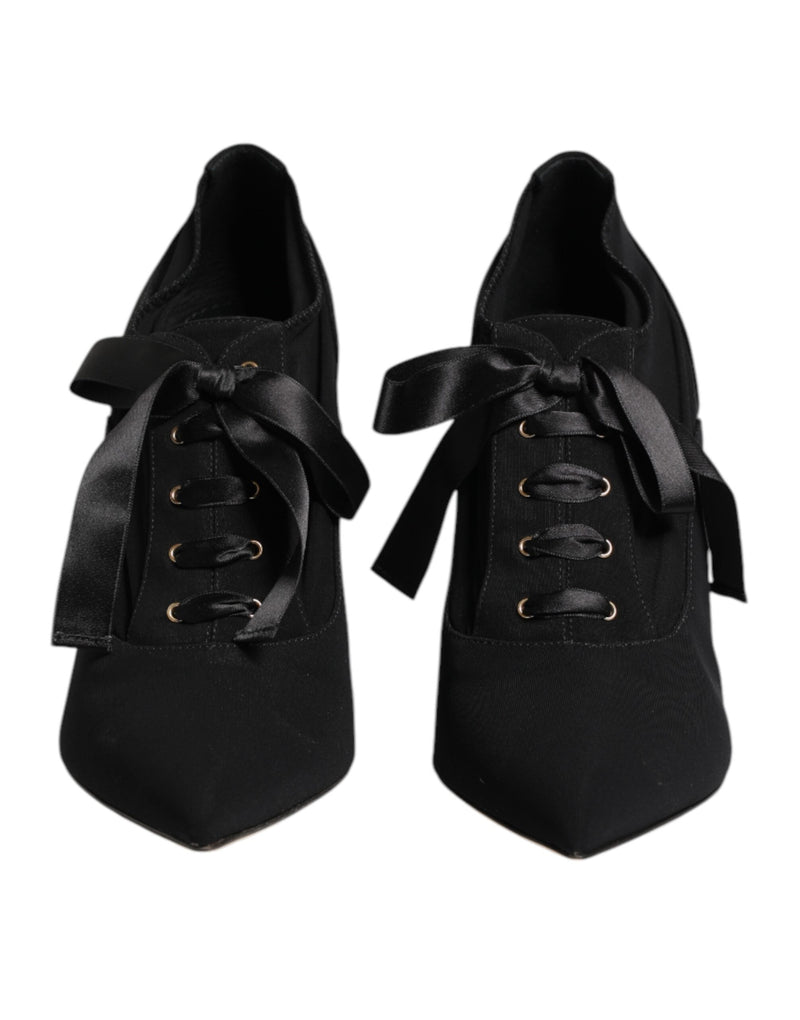 Black Lace Up Stiletto Heels Pumps Shoes Dolce & Gabbana
