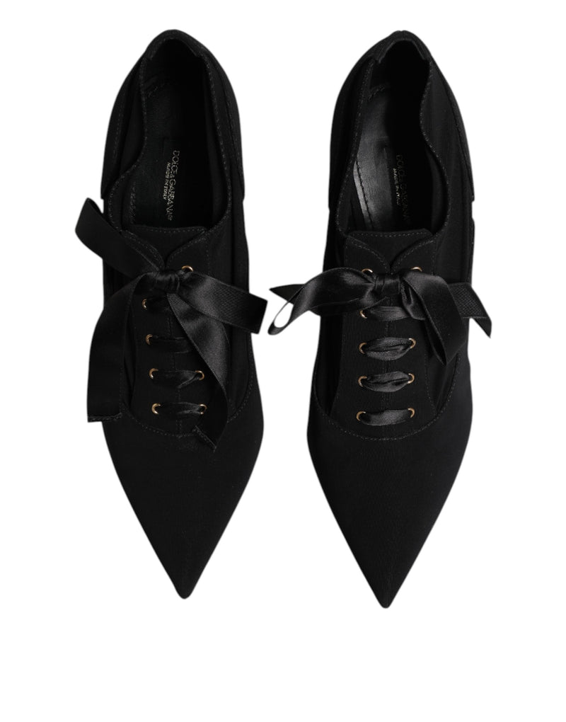 Black Lace Up Stiletto Heels Pumps Shoes Dolce & Gabbana