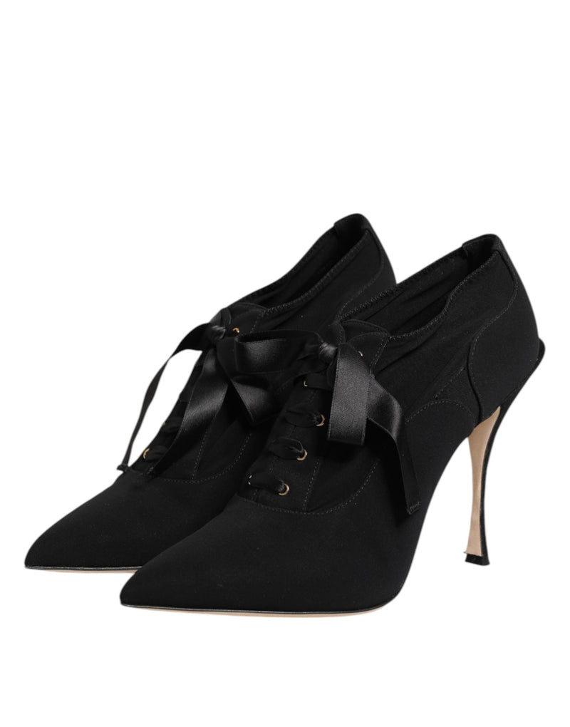 Black Lace Up Stiletto Heels Pumps Shoes Dolce & Gabbana