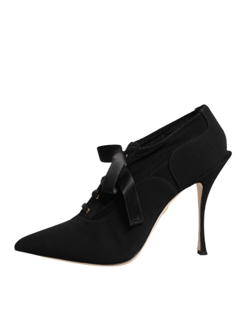 Black Lace Up Stiletto Heels Pumps Shoes Dolce & Gabbana