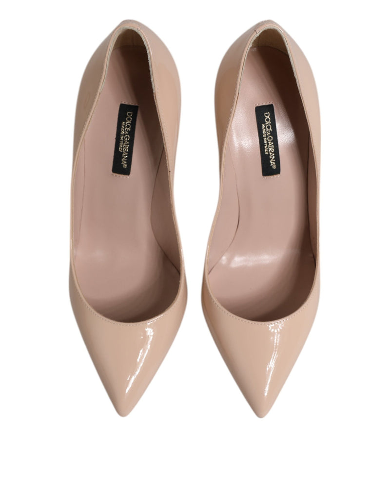 Beige Patent Leather Stiletto Heel Pumps Shoes Dolce & Gabbana