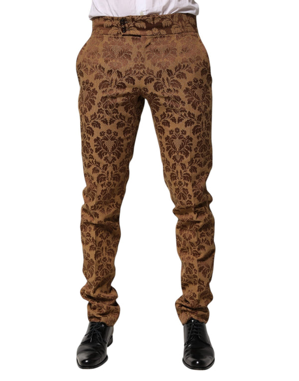 Brown Floral Jacquard Men Skinny Trouser Pants Dolce & Gabbana