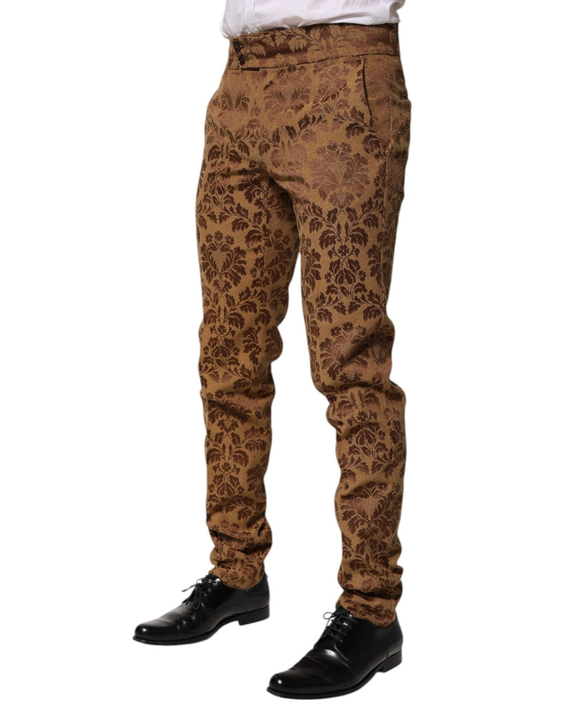 Brown Floral Jacquard Men Skinny Trouser Pants Dolce & Gabbana