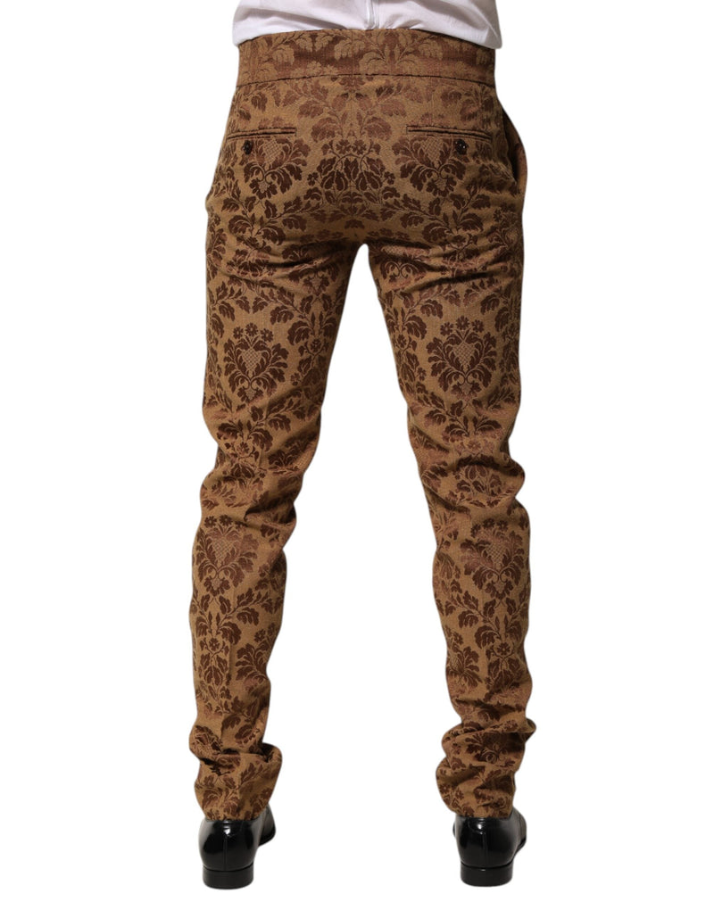 Brown Floral Jacquard Men Skinny Trouser Pants Dolce & Gabbana