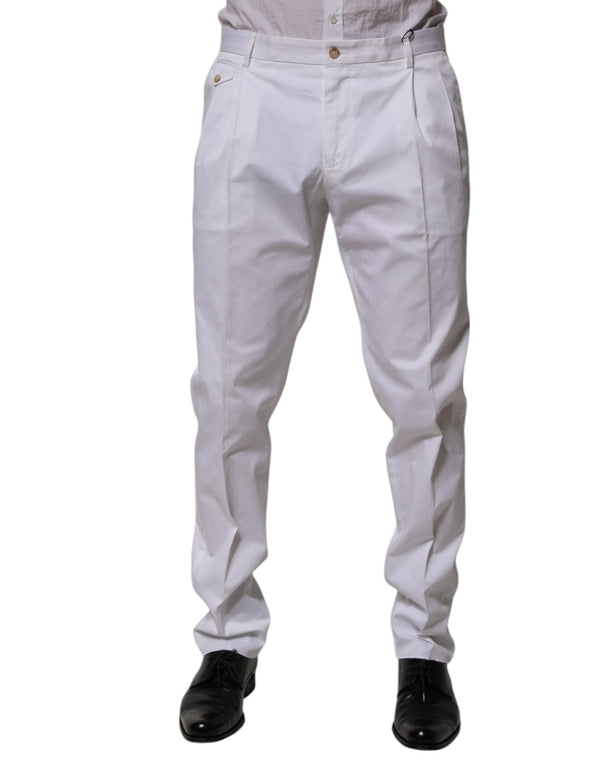 White Cotton Dress Slim Formal Trouser Pants Dolce & Gabbana