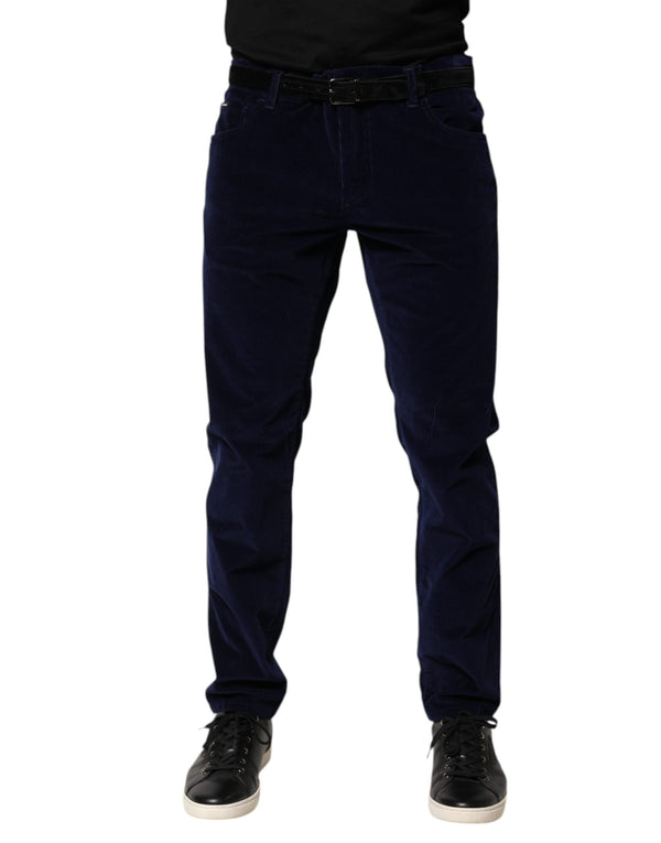 Navy Blue Cotton Tapered Formal Trouser Pants Dolce & Gabbana