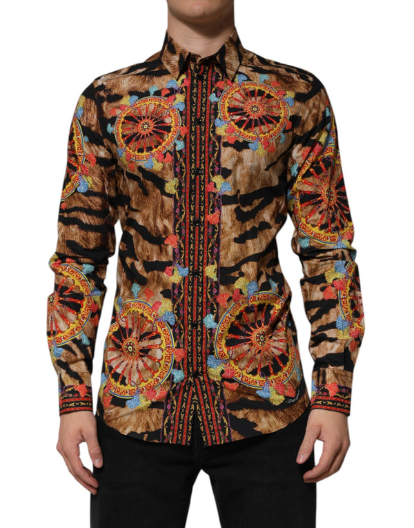 GOLD Cotton Tiger Carretto Long Sleeve Shirt Dolce & Gabbana