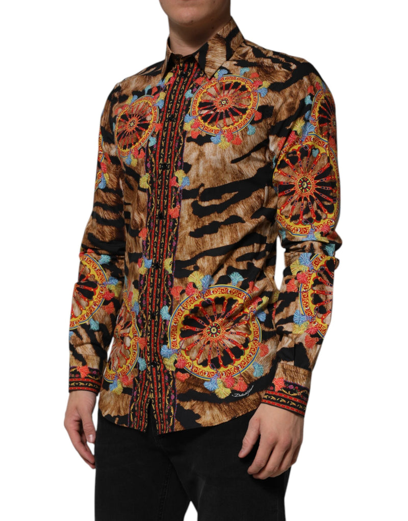 GOLD Cotton Tiger Carretto Long Sleeve Shirt Dolce & Gabbana