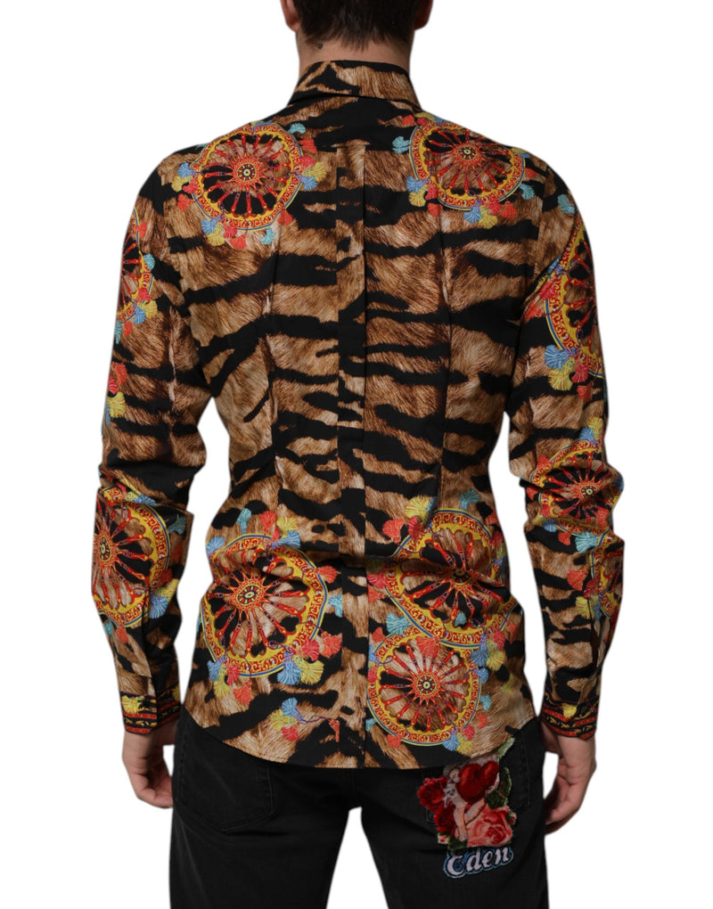 GOLD Cotton Tiger Carretto Long Sleeve Shirt Dolce & Gabbana