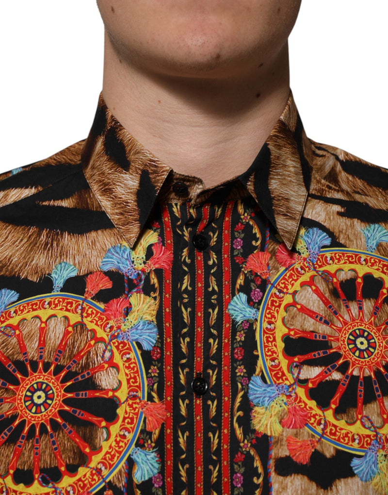 GOLD Cotton Tiger Carretto Long Sleeve Shirt Dolce & Gabbana