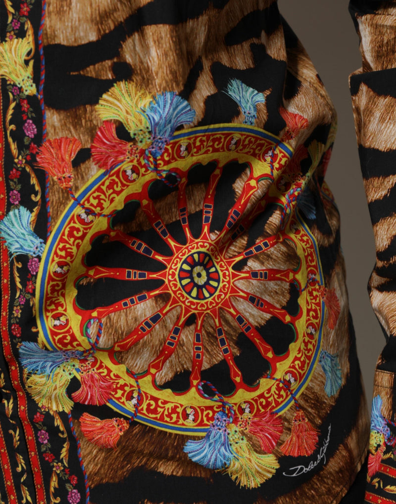 GOLD Cotton Tiger Carretto Long Sleeve Shirt Dolce & Gabbana