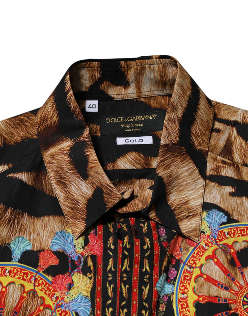 GOLD Cotton Tiger Carretto Long Sleeve Shirt Dolce & Gabbana