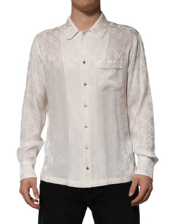 White Silk DG Logo Print Long Sleeves Shirt Dolce & Gabbana