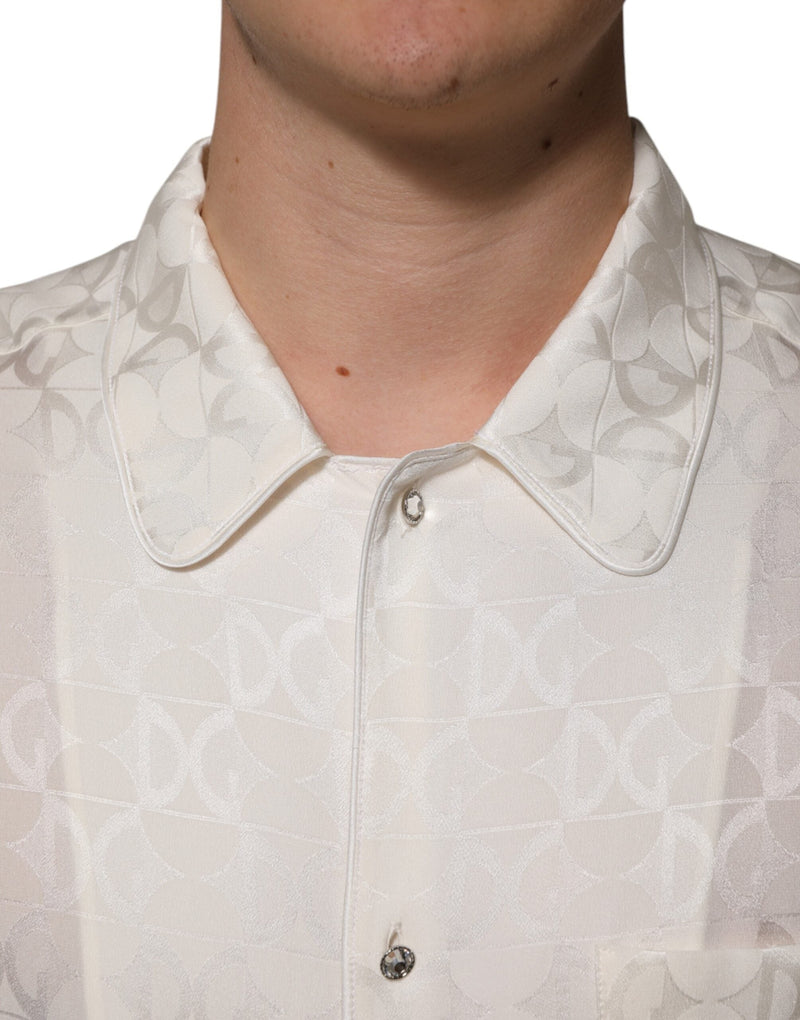 White Silk DG Logo Print Long Sleeves Shirt Dolce & Gabbana