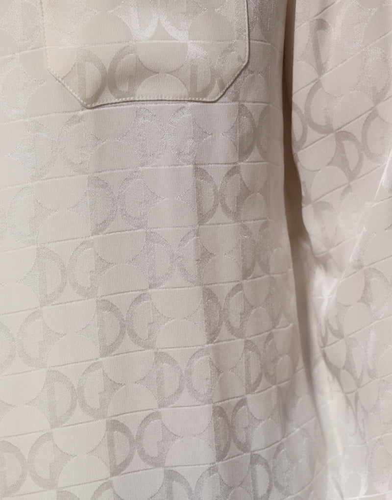 White Silk DG Logo Print Long Sleeves Shirt Dolce & Gabbana