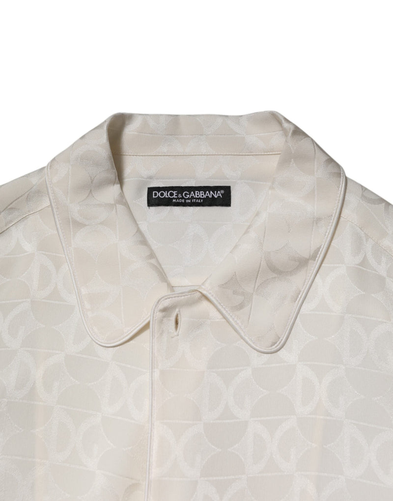 White Silk DG Logo Print Long Sleeves Shirt Dolce & Gabbana
