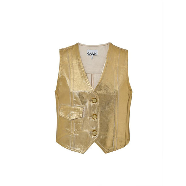 Gold Cotton Sleveless Jacket Ganni
