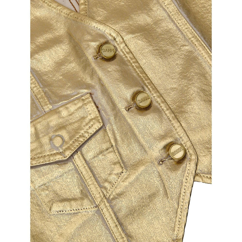 Gold Cotton Sleveless Jacket Ganni