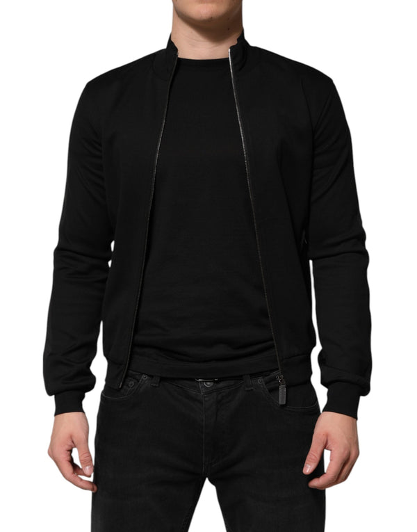 Black Cotton Logo Full Zip Men Bomber Jacket Dolce & Gabbana