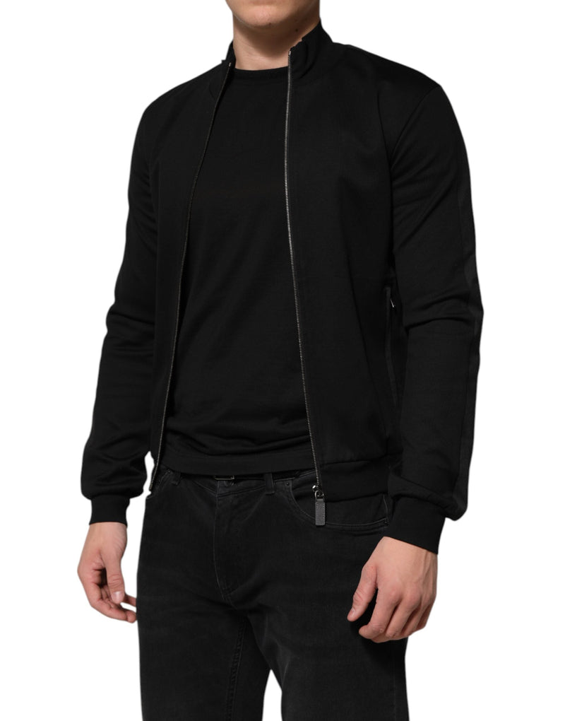 Black Cotton Logo Full Zip Men Bomber Jacket Dolce & Gabbana