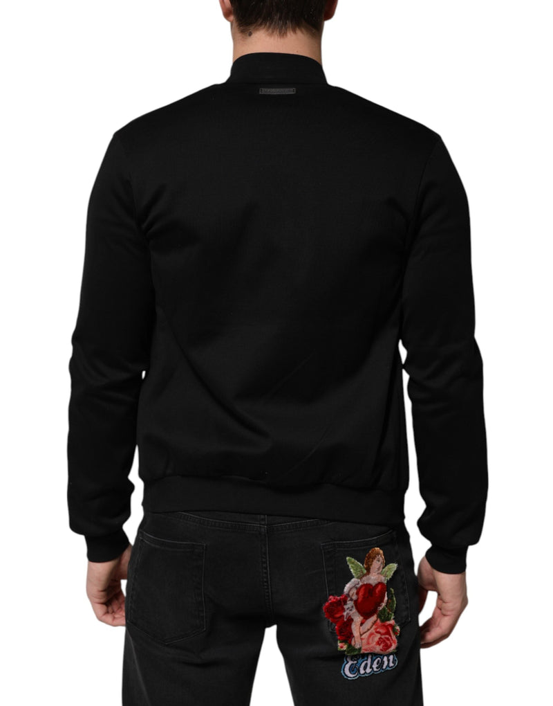 Black Cotton Logo Full Zip Men Bomber Jacket Dolce & Gabbana