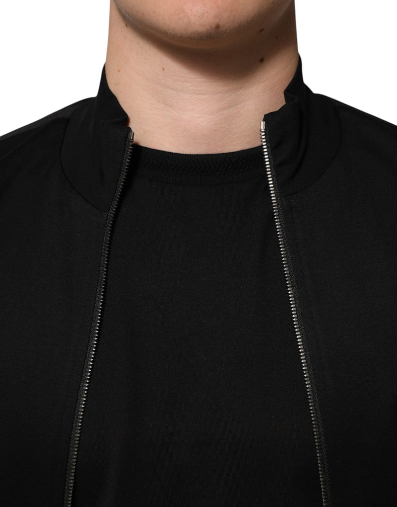 Black Cotton Logo Full Zip Men Bomber Jacket Dolce & Gabbana