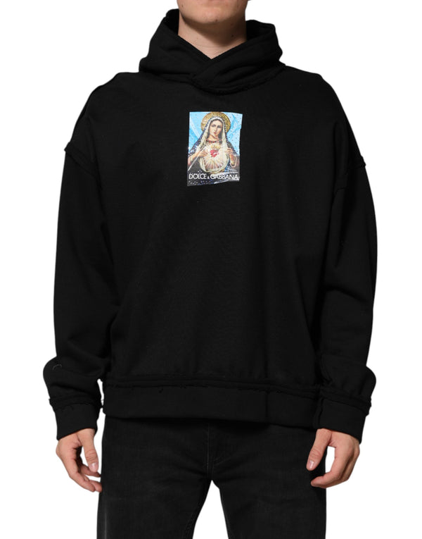 Black Printed Hoodie Crystal Embellished Jacket Dolce & Gabbana
