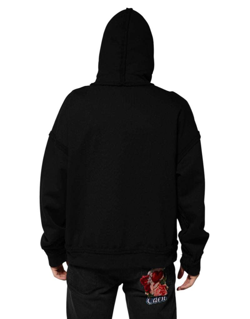 Black Printed Hoodie Crystal Embellished Jacket Dolce & Gabbana