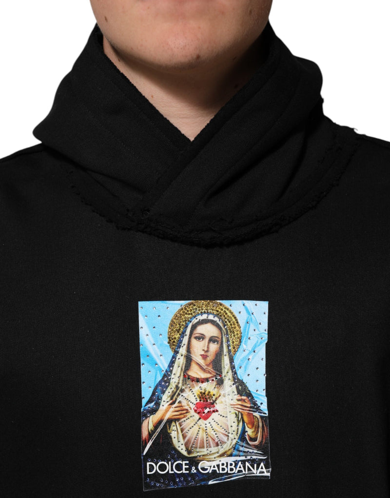 Black Printed Hoodie Crystal Embellished Jacket Dolce & Gabbana