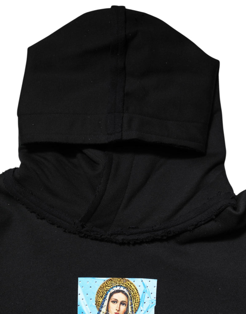 Black Printed Hoodie Crystal Embellished Jacket Dolce & Gabbana