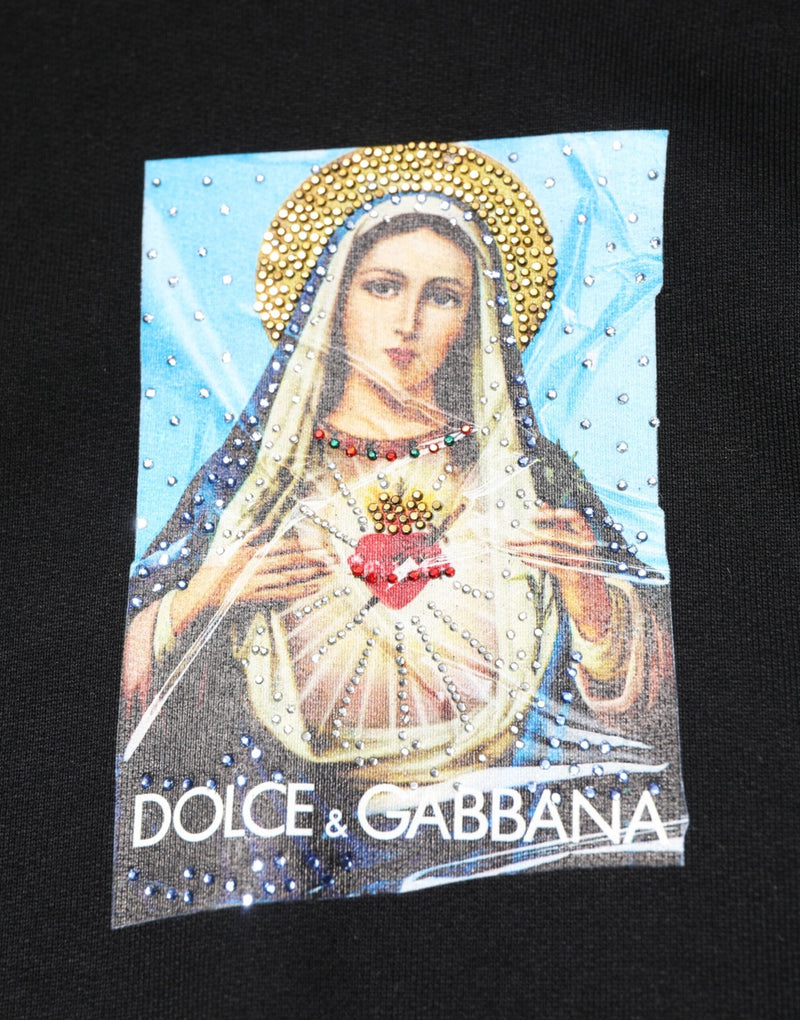 Black Printed Hoodie Crystal Embellished Jacket Dolce & Gabbana