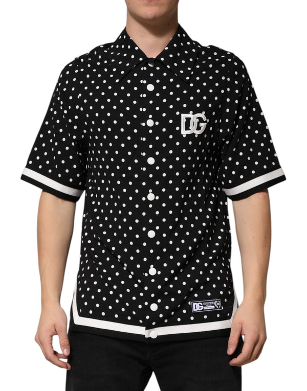 Black Polka Dot Short Sleeves Collared Polo T-shirt Dolce & Gabbana