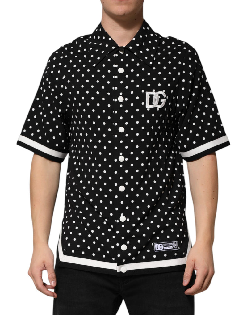 Black Polka Dot Short Sleeves Collared Polo T-shirt Dolce & Gabbana