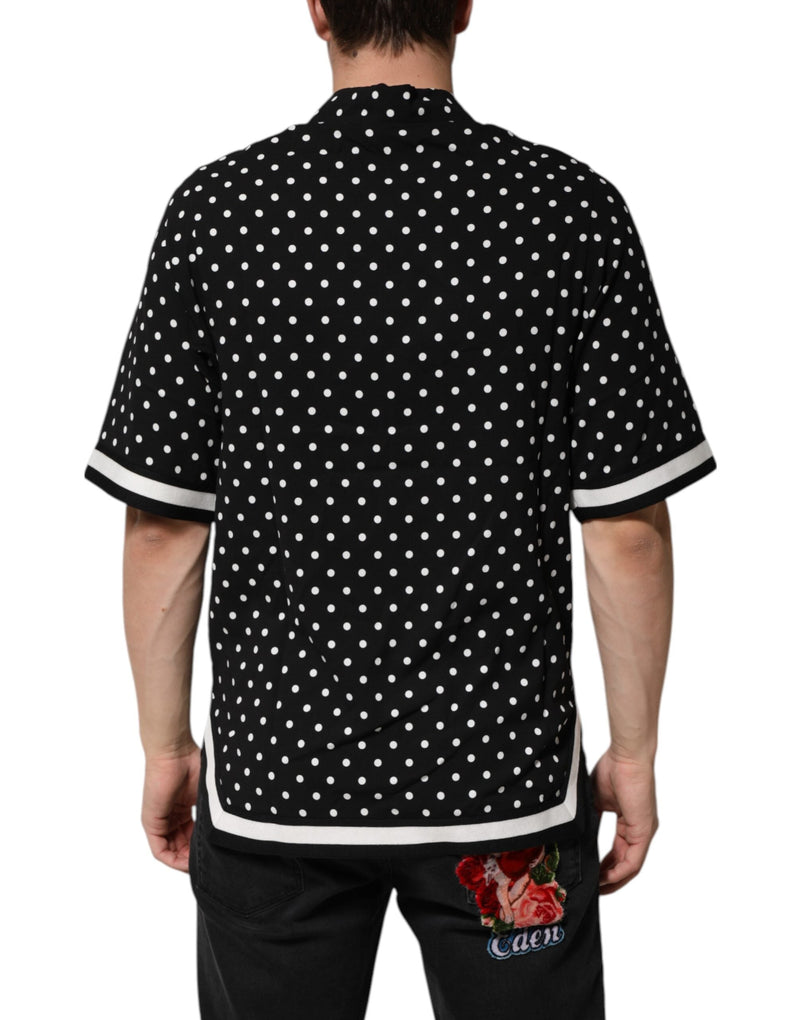 Black Polka Dot Short Sleeves Collared Polo T-shirt Dolce & Gabbana