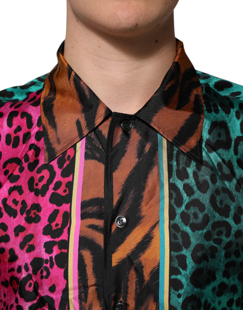 Multicolor Silk Tiger Print Hawaiian T-shirt Dolce & Gabbana